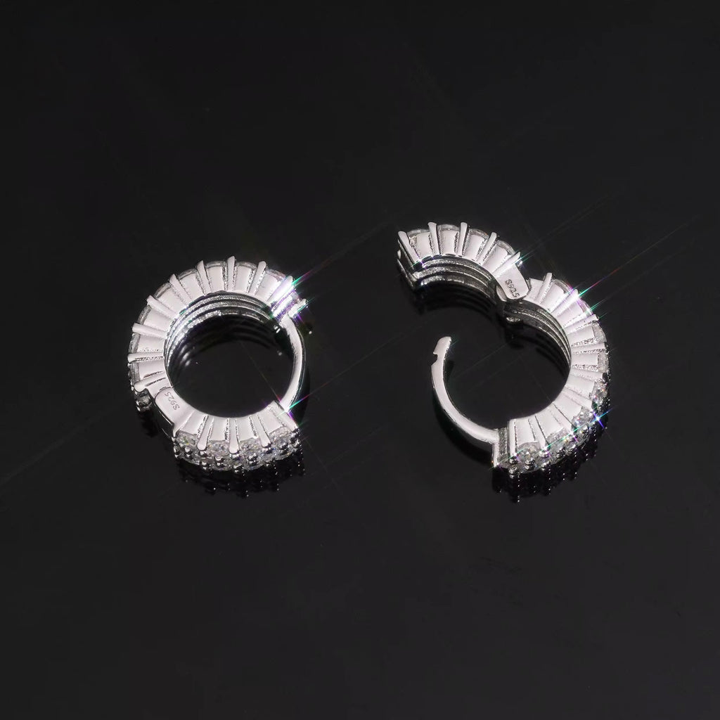 Three Row Earrings Screw back Moissanite S925 + Rhodium