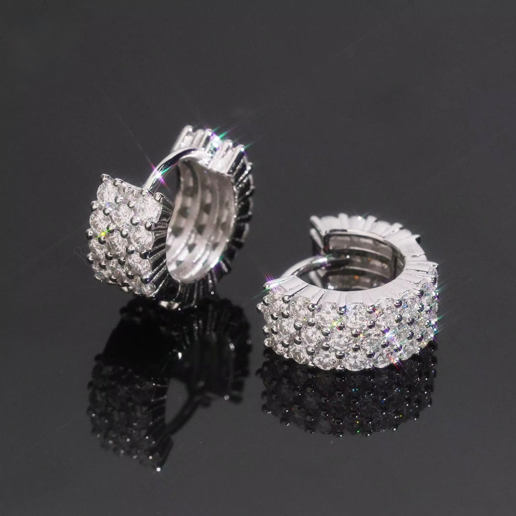 Three Row Earrings Screw back Moissanite S925 + Rhodium