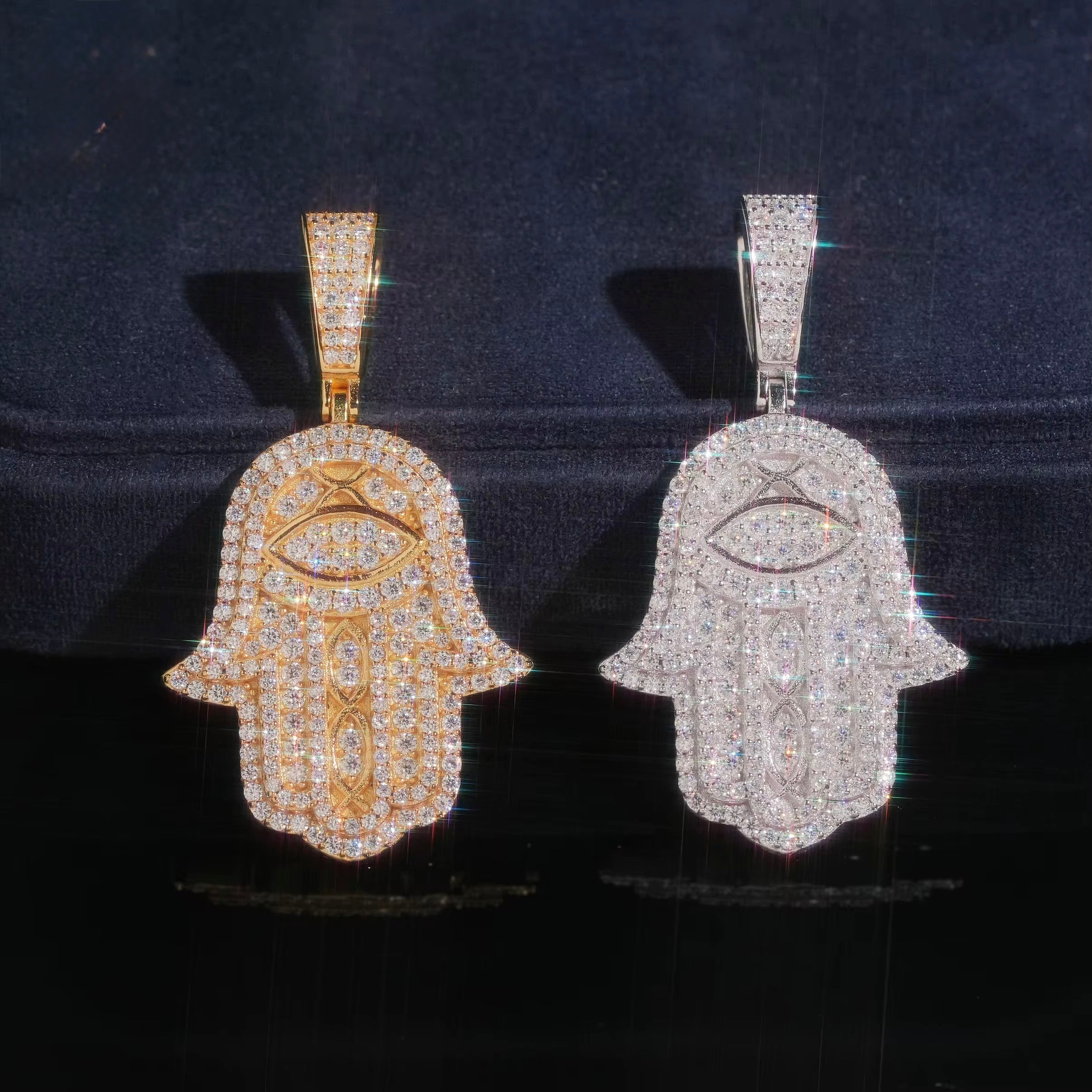 Hamsa Pendant Moissanite Silver S925 + Rhodium