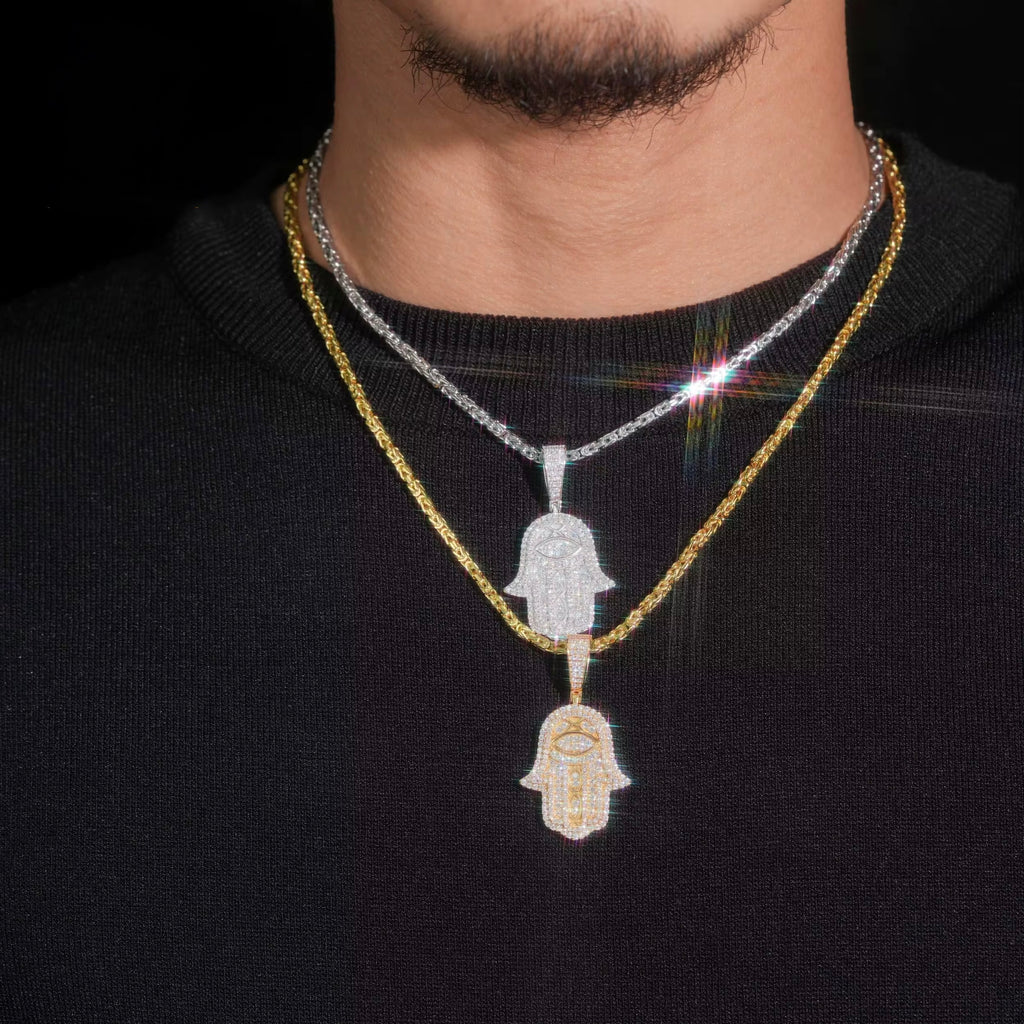 Hamsa Pendant Moissanite Silver S925 + Rhodium