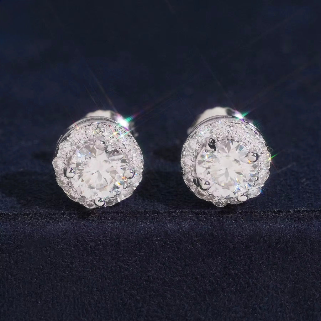 Rounded Earrings Moissanite Silver S925 + Rhodium