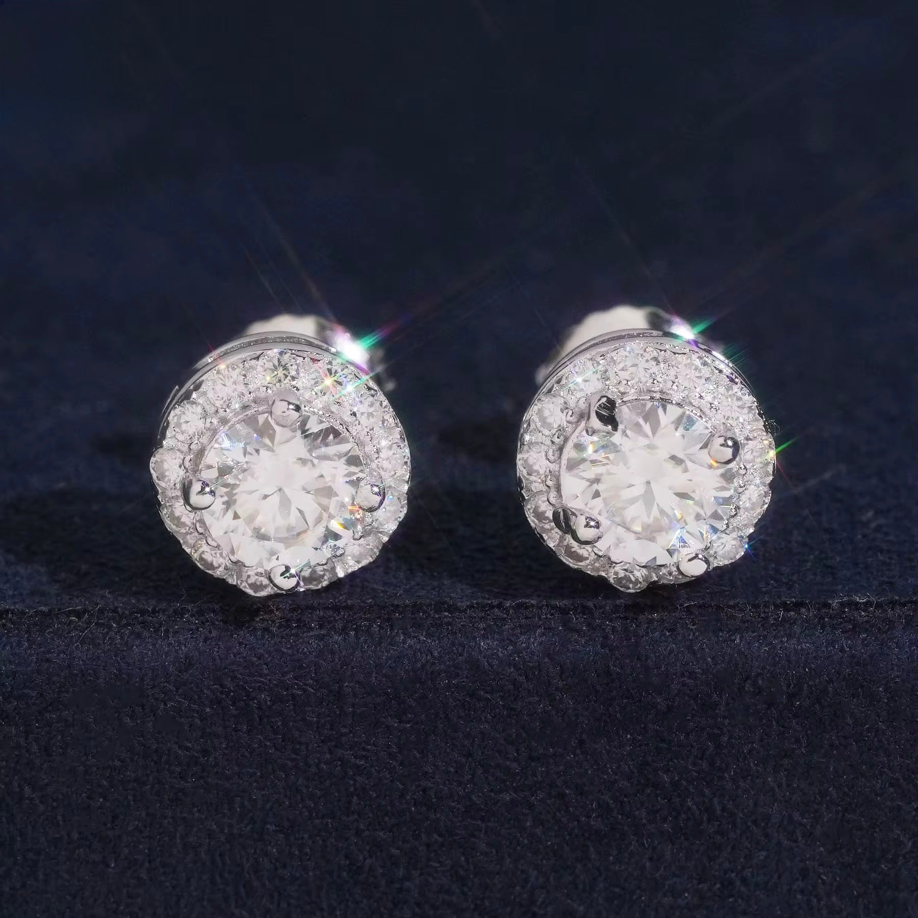 Rounded Earrings Moissanite Silver S925 + Rhodium