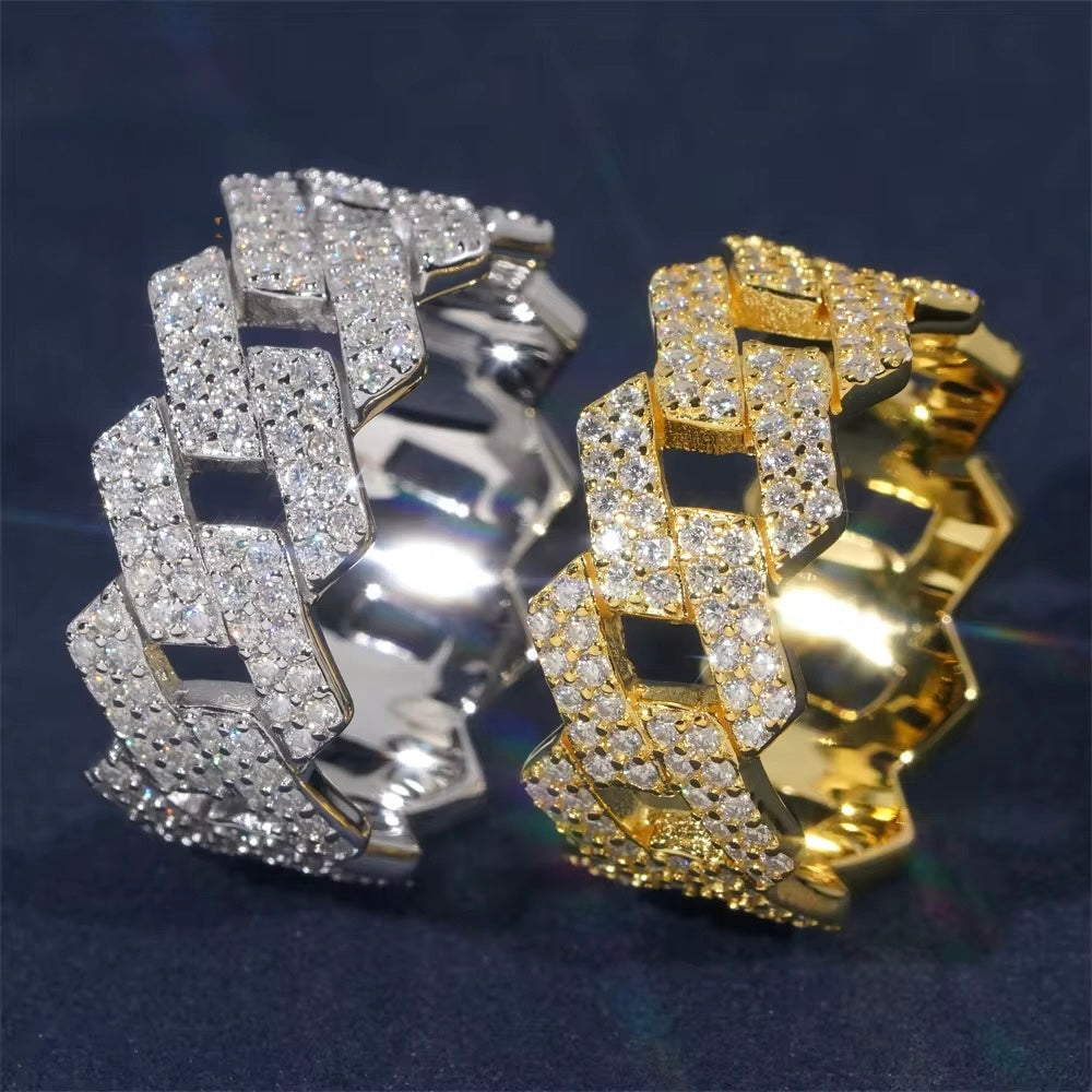 Cuban 2 Ring Moissanite Silver S925 + Rhodium