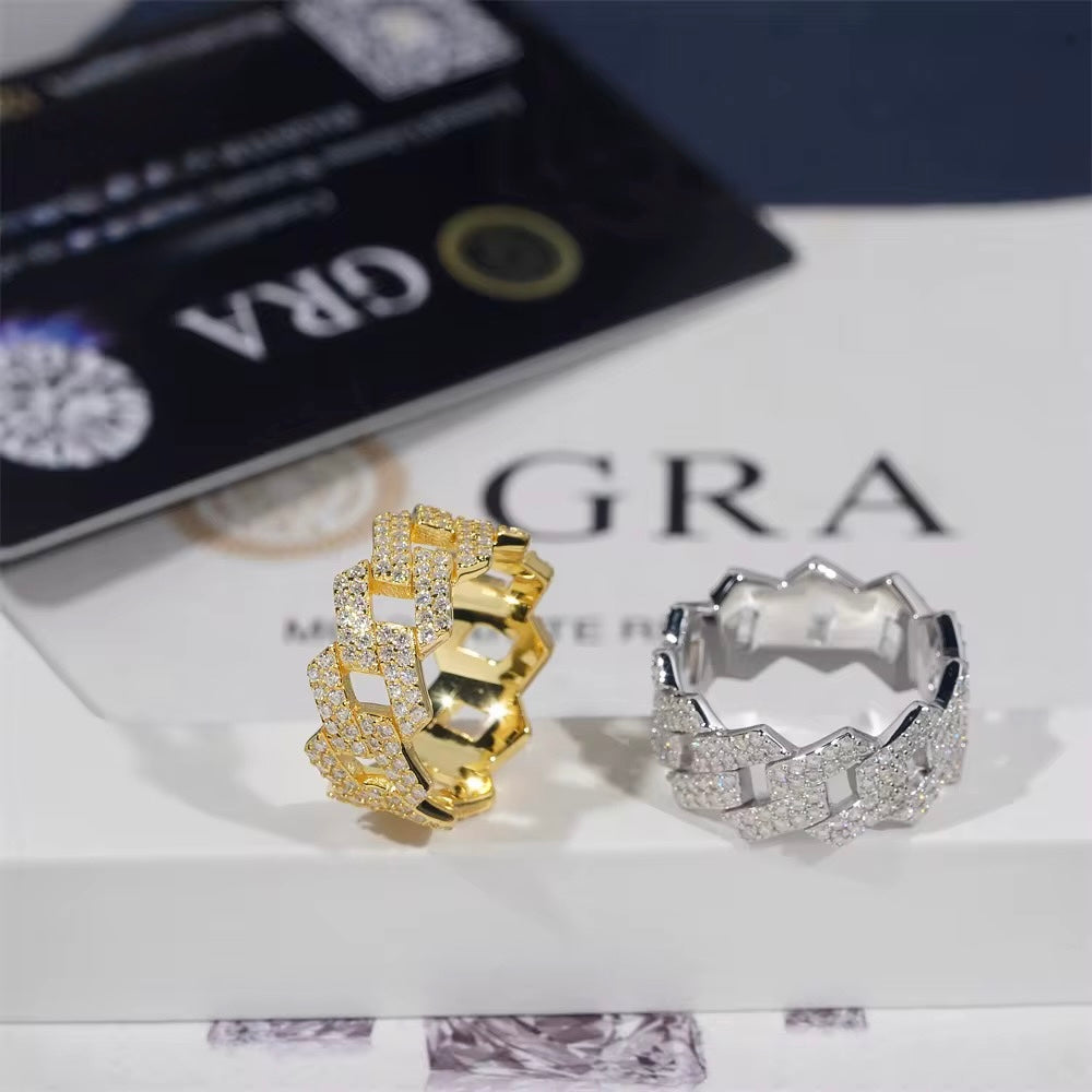 Cuban 2 Ring Moissanite Silver S925 + Rhodium