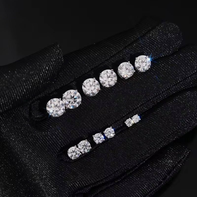 Stud Earrings Screw Back Moissanite Silver S925 + Rhodium