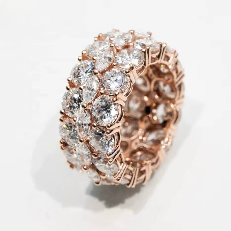 3 Row Ring Moissanite Silver S925 + Rhodium