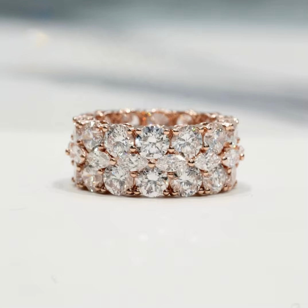 3 Row Ring Moissanite Silver S925 + Rhodium