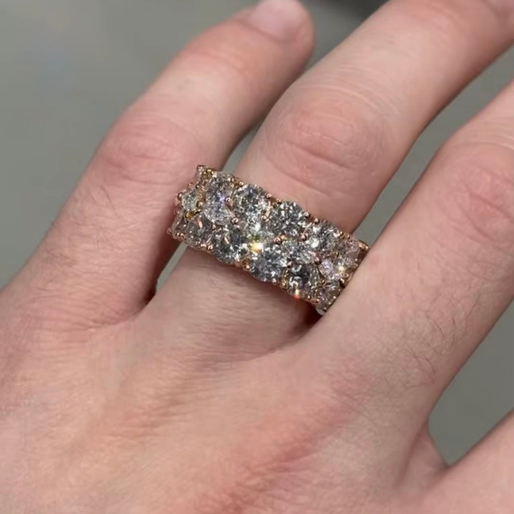 3 Row Ring Moissanite Silver S925 + Rhodium