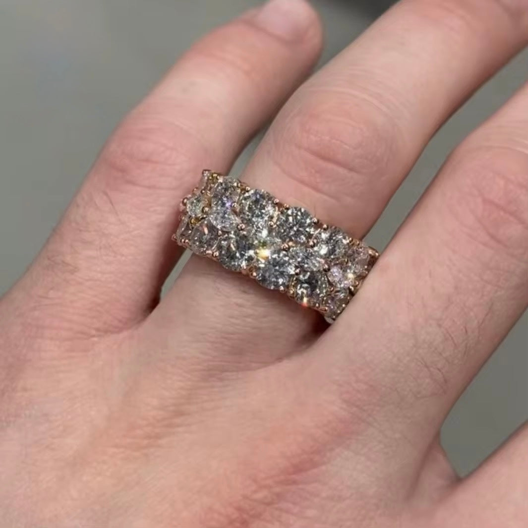 3 Row Ring Moissanite Silver S925 + Rhodium