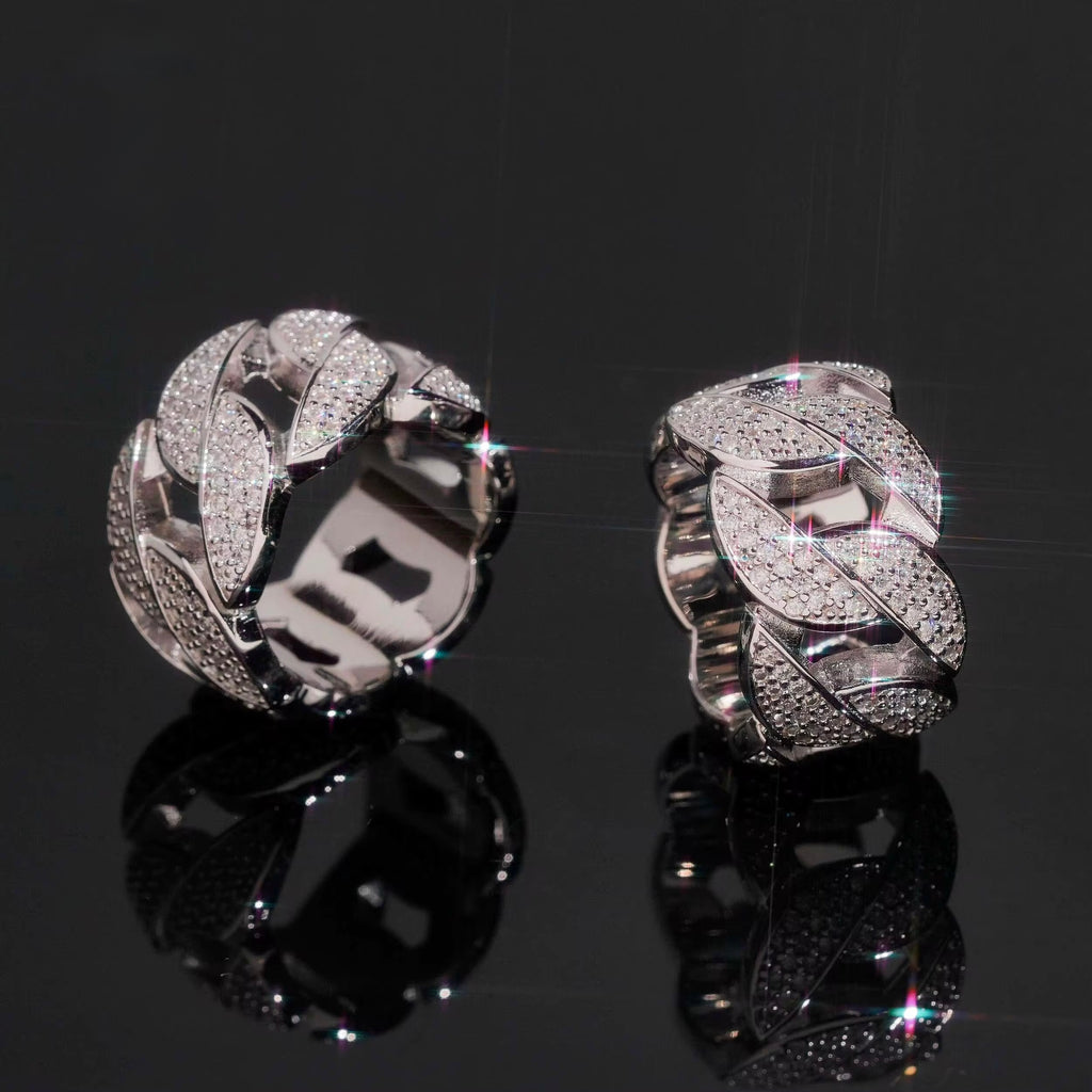 Cuban Ring Moissanite Silver S925 + Rhodium