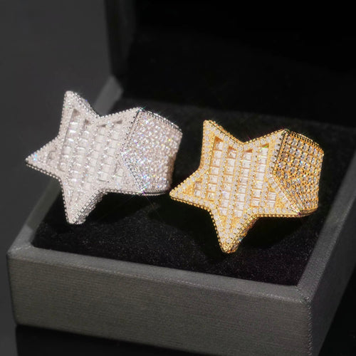 Baguette Star Signet Ring — Moissanite, 925 Silver