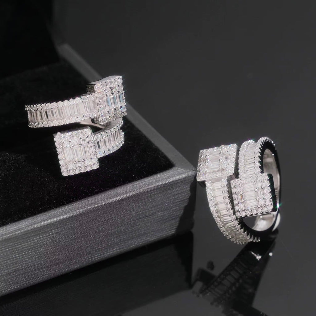 Baguette Combined Ring Moissanite Silver S925 + Rhodium
