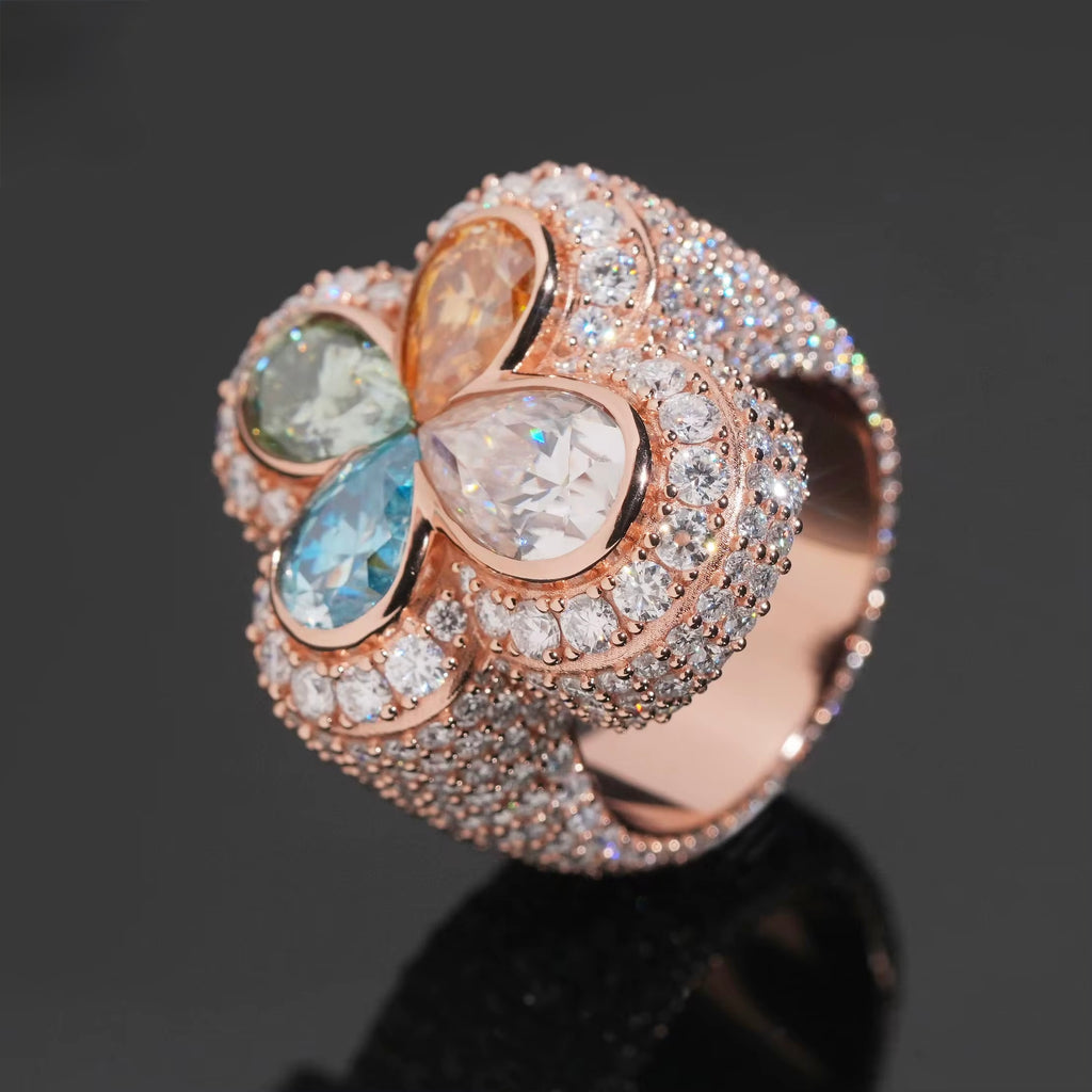 Cross Clover Ring Moissanite Silver S925 + Rhodium