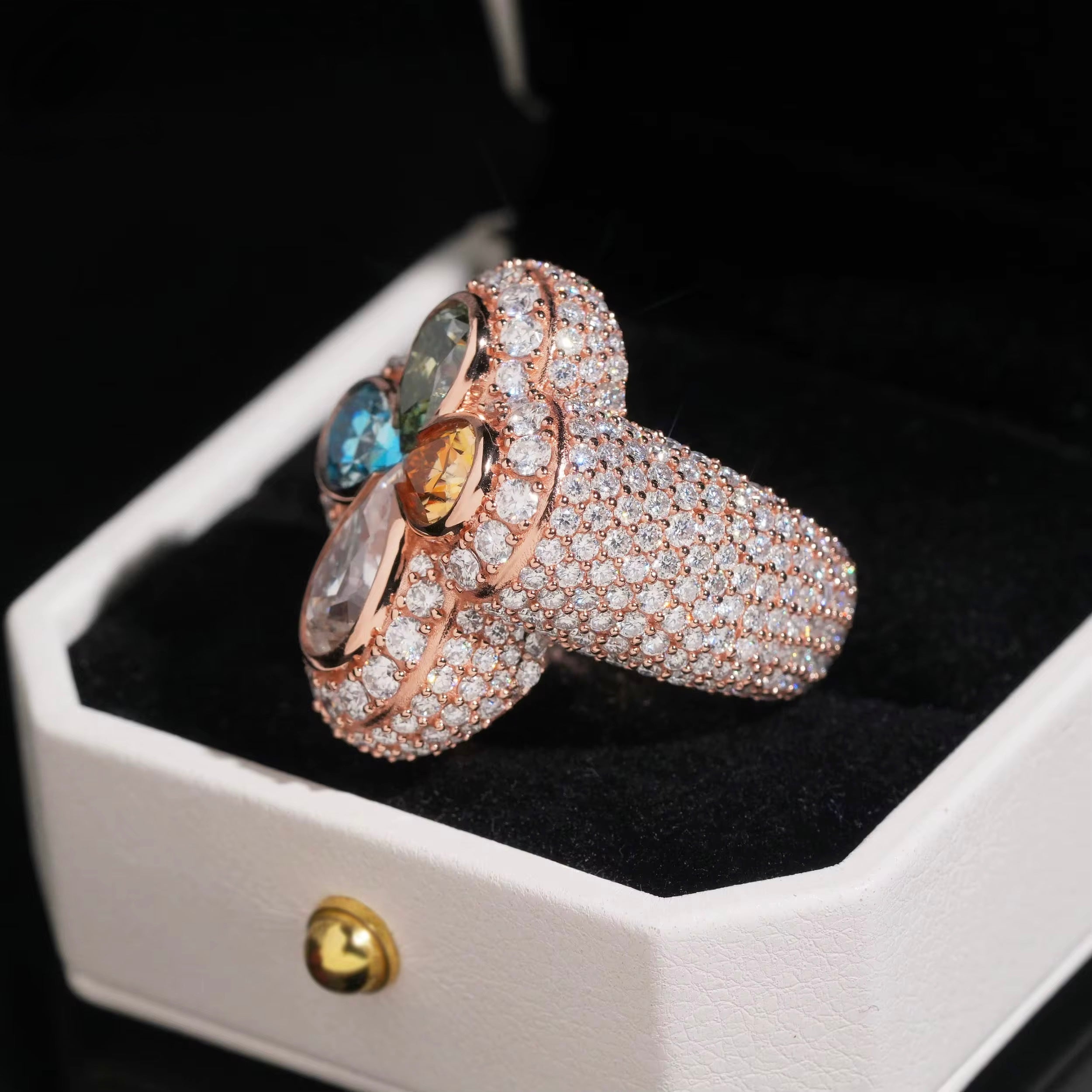 Cross Clover Ring Moissanite Silver S925 + Rhodium