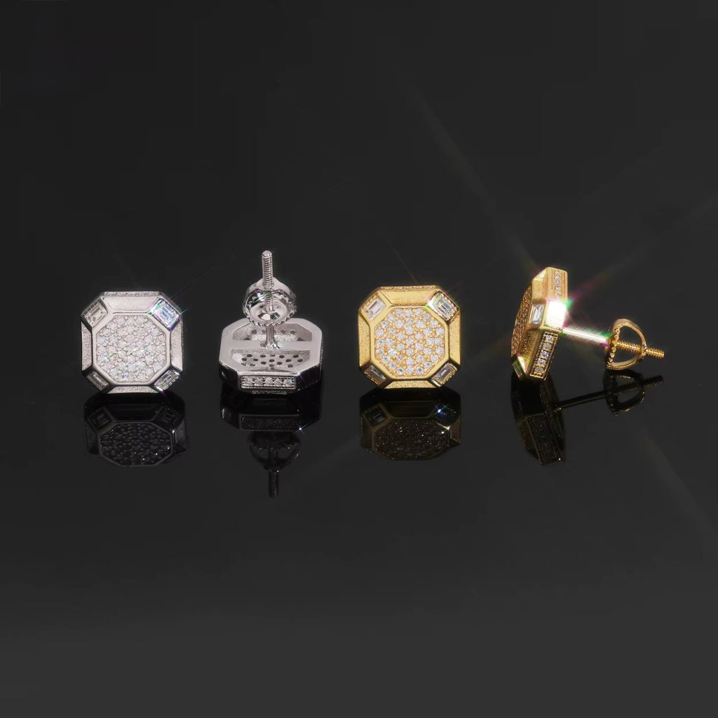 Square Earrings Screw Back Moissanite Silver S925 + Rhodium