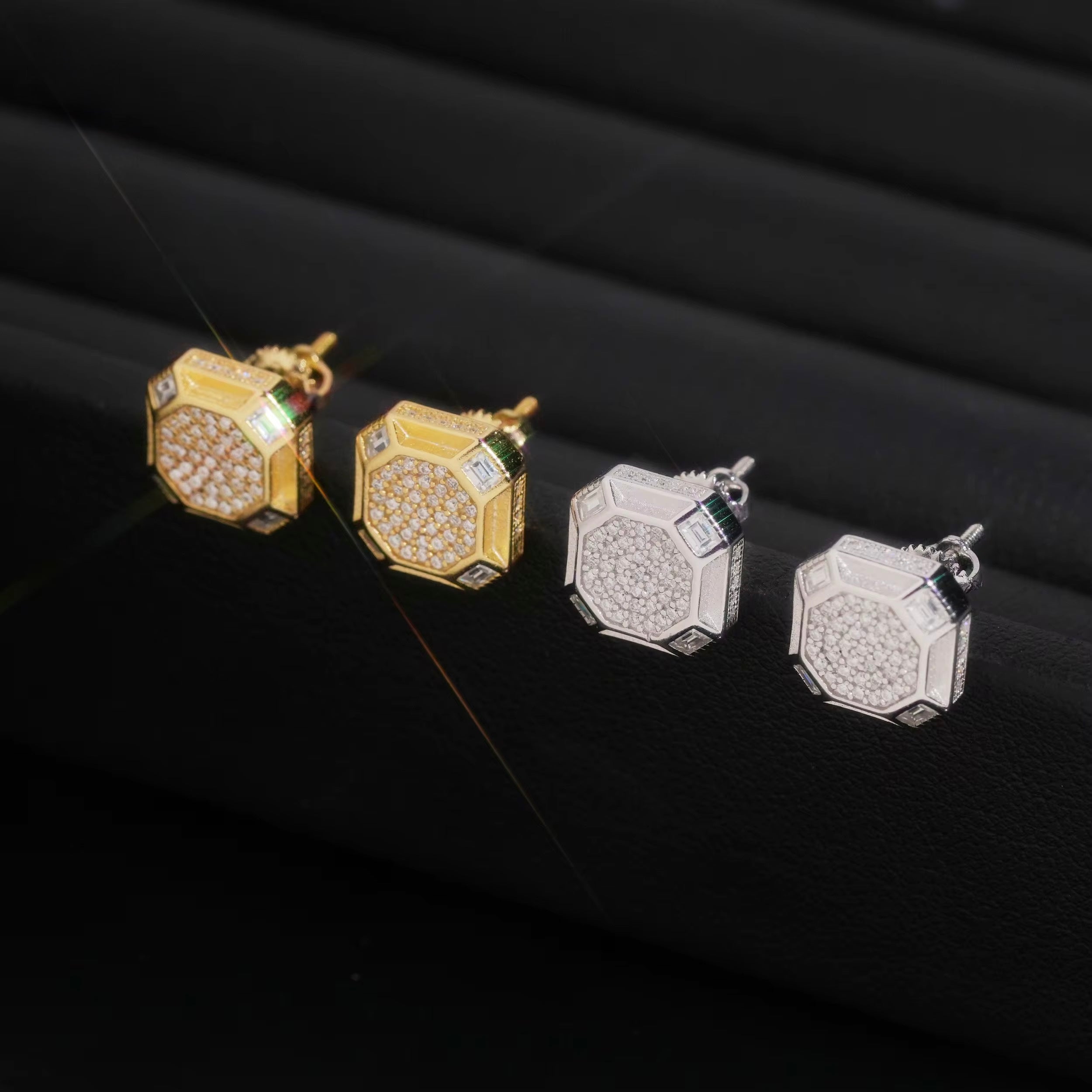 Square Earrings Screw Back Moissanite Silver S925 + Rhodium
