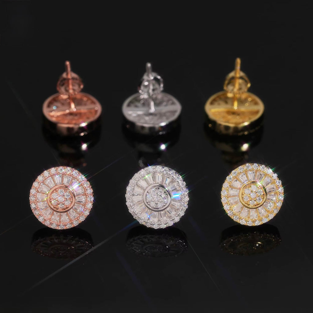 Rounded Earrings Screw Back Moissanite Silver S925 + Rhodium