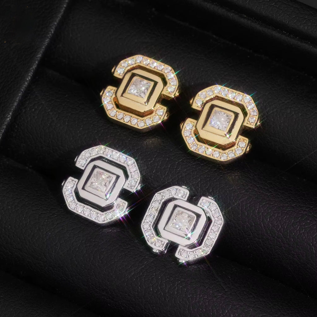 Square Earrings Screw Back Moissanite Silver S925 + Rhodium