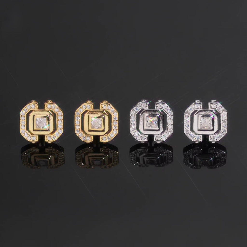 Square Earrings Screw Back Moissanite Silver S925 + Rhodium