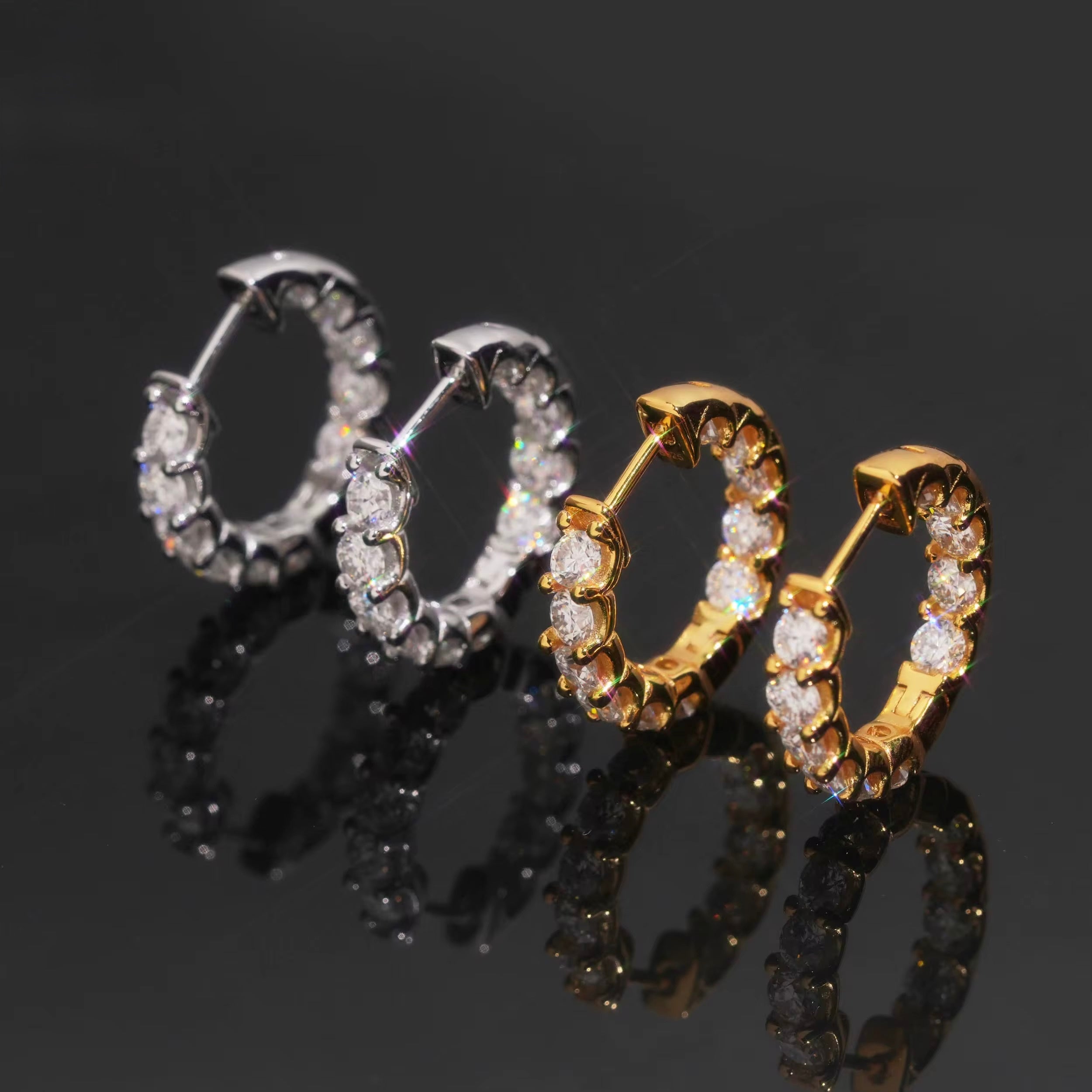 Hoops 3 Earrings Screw Back Moissanite Silver S925 + Rhodium