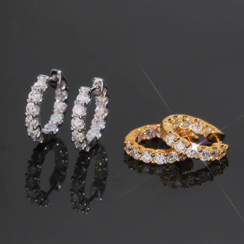 Single Row Hoops Earrings — Moissanite, 925 Silver