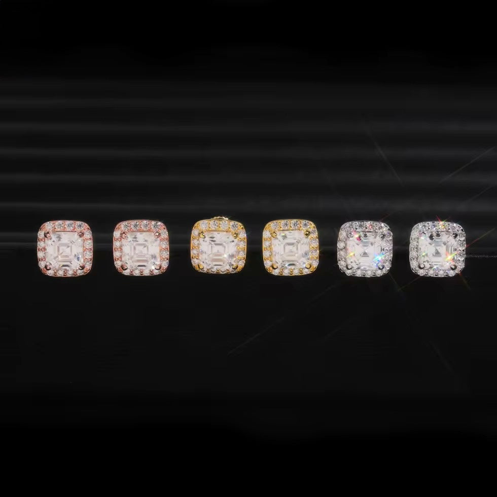 Centerstone Earrings Screw Back Moissanite Silver S925 + Rhodium