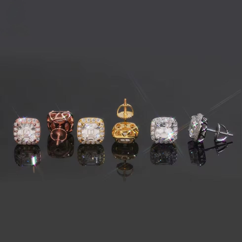 Centerstone Earrings Screw Back Moissanite Silver S925 + Rhodium