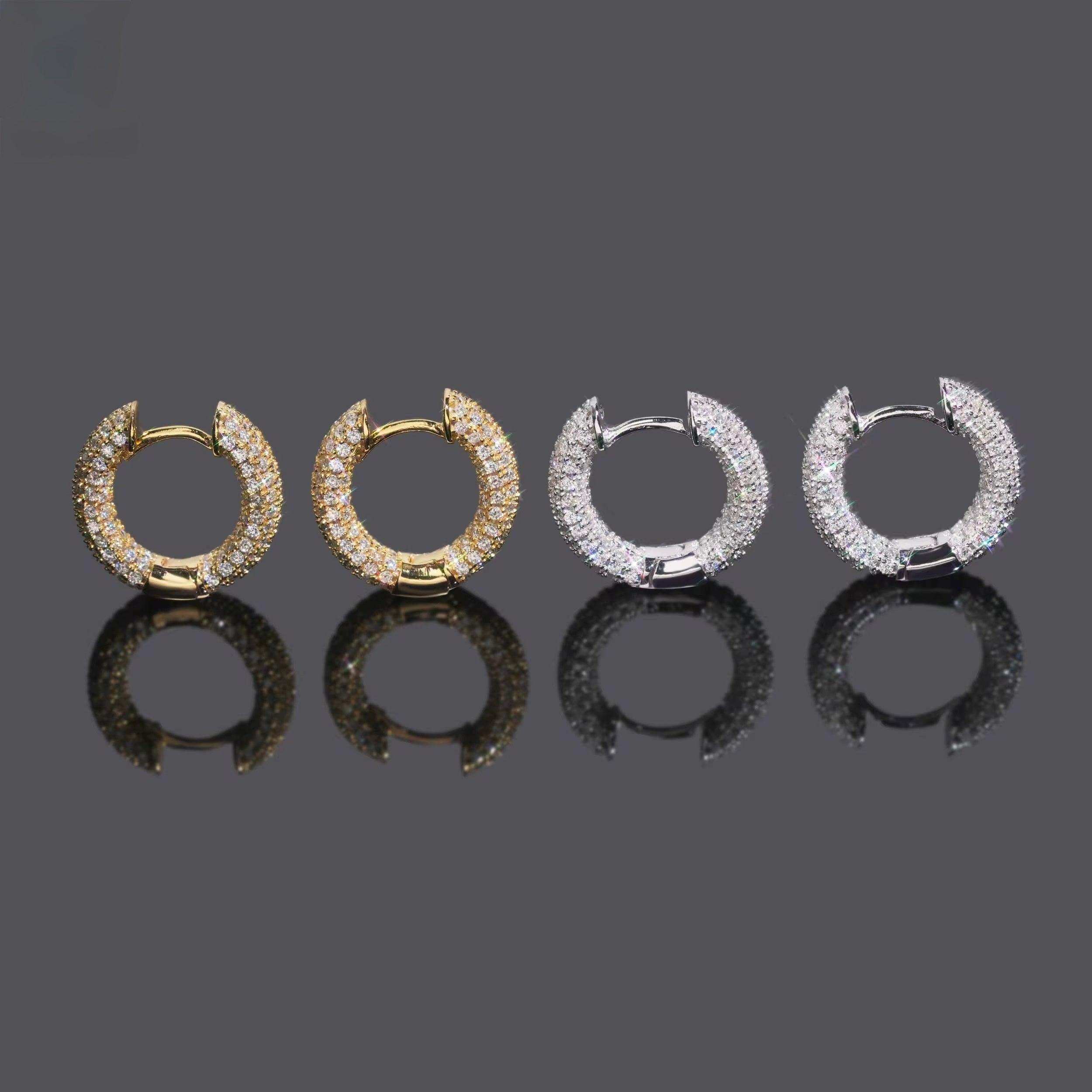 Hoops 2 Earrings Screw Back Moissanite Silver S925 + Rhodium