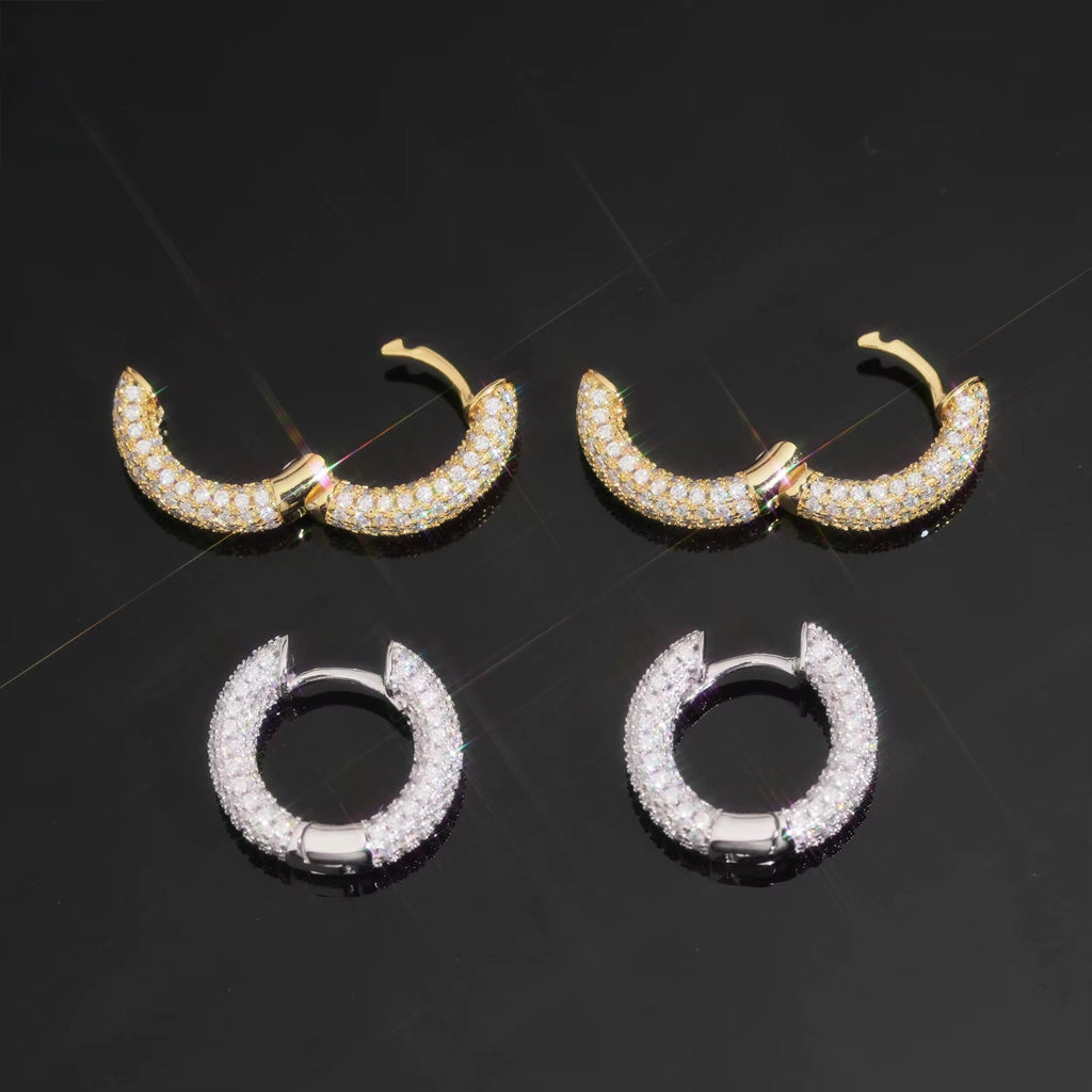 Hoops 2 Earrings Screw Back Moissanite Silver S925 + Rhodium
