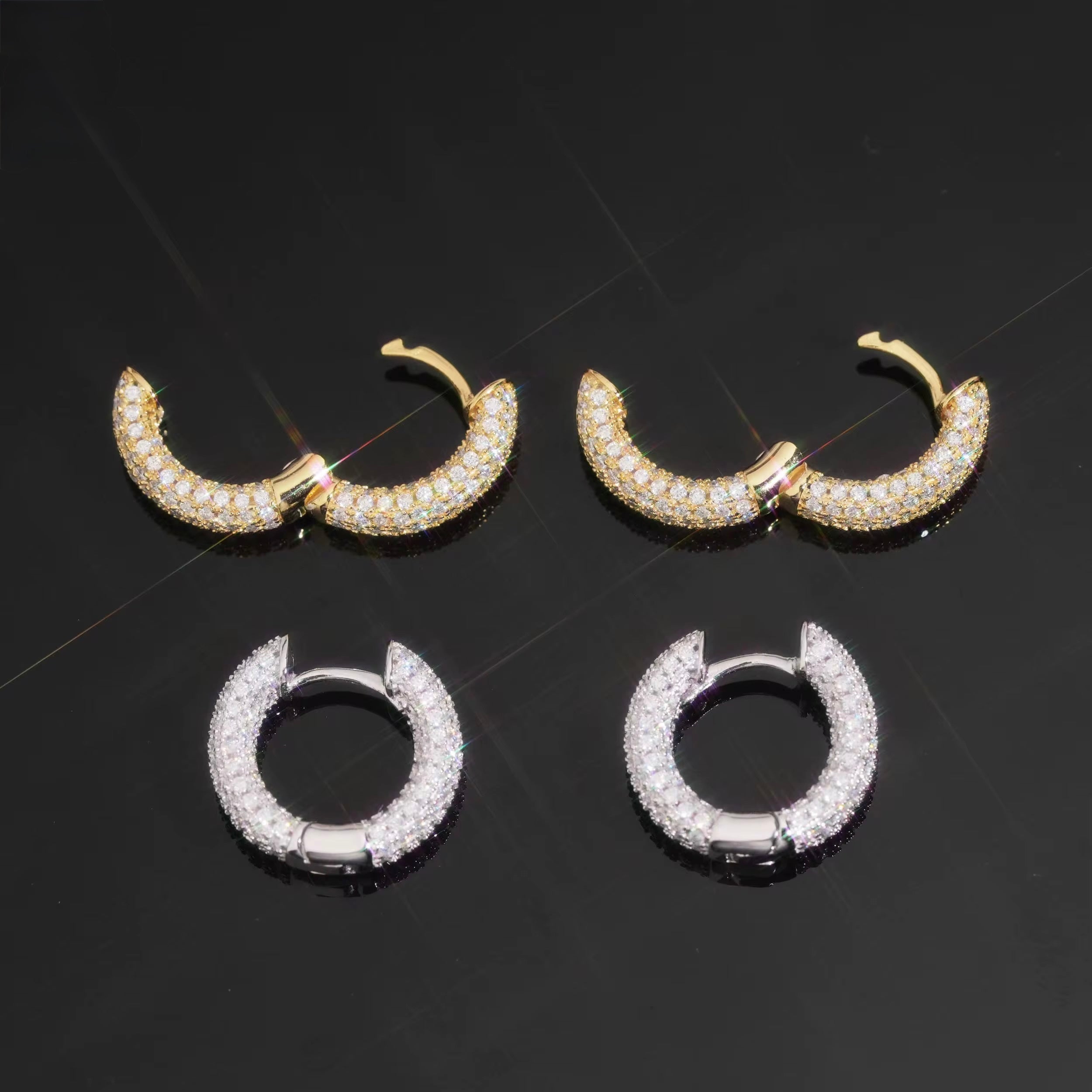 Hoops 2 Earrings Screw Back Moissanite Silver S925 + Rhodium