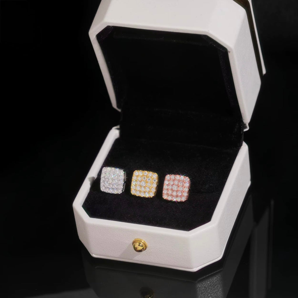 Square Earrings Screw Back Moissanite Silver S925 + Rhodium