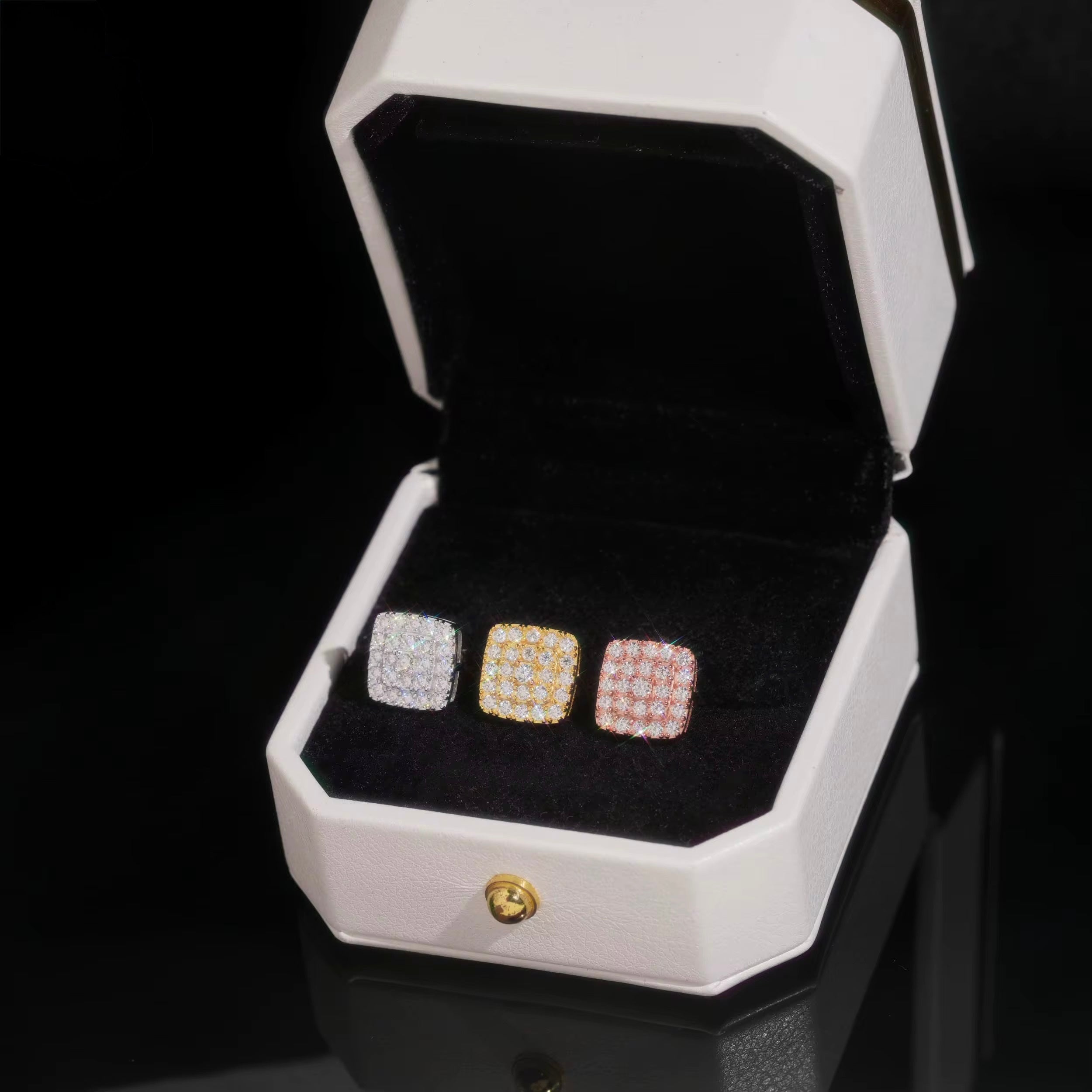 Square Earrings Screw Back Moissanite Silver S925 + Rhodium