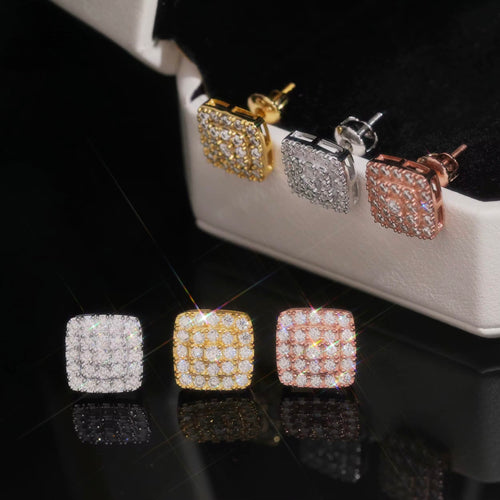 Square Pavé Earrings — Moissanite, 925 Silver