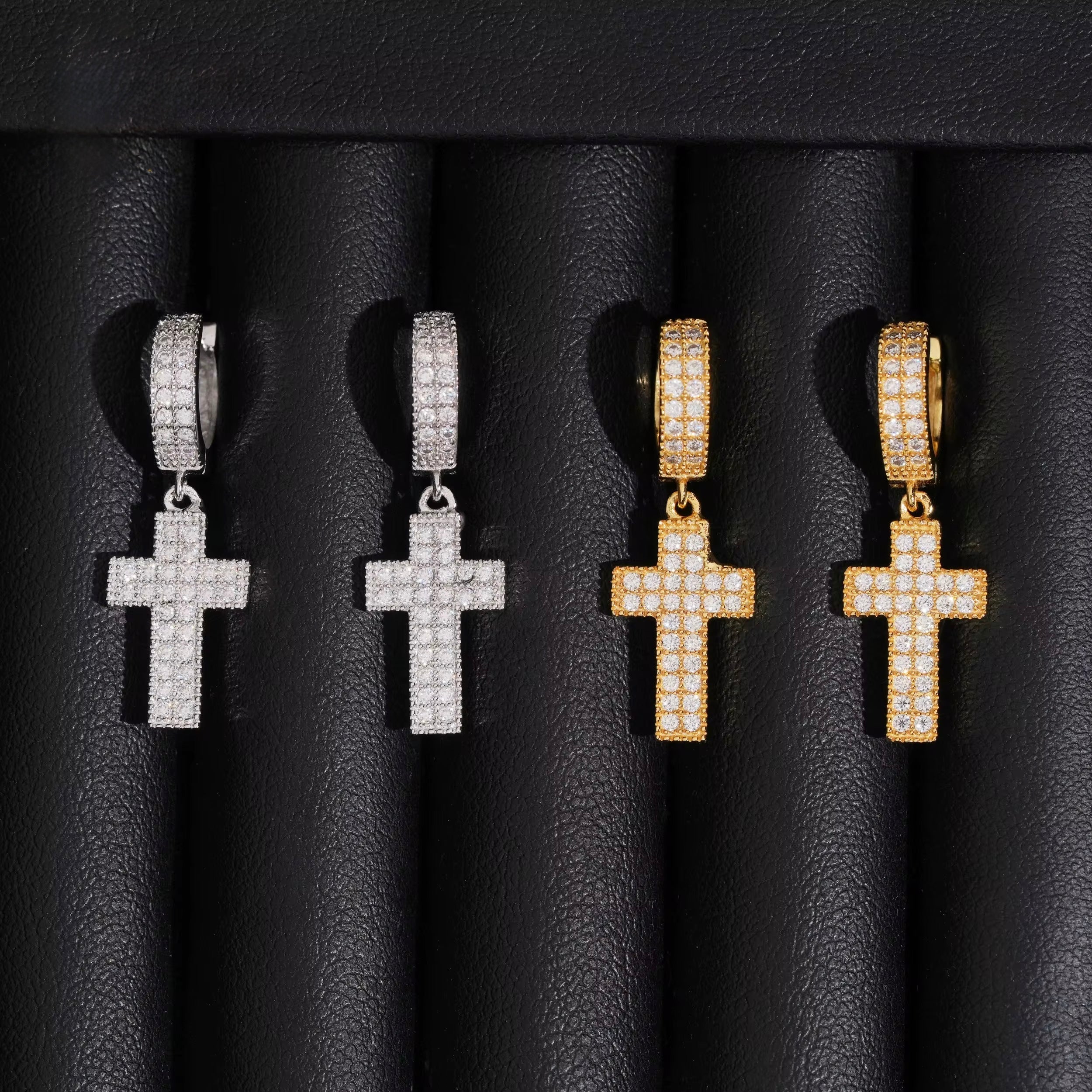 Cross Hoops Earrings Screw Back Moissanite Silver S925 + Rhodium