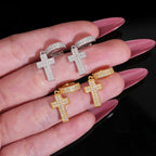 Cross Hoops Earrings Screw Back, Moissanite, 925 Silver | FAZE Jewelry