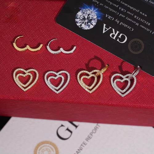 Open Heart Hoop Earrings — Moissanite, 925 Silver