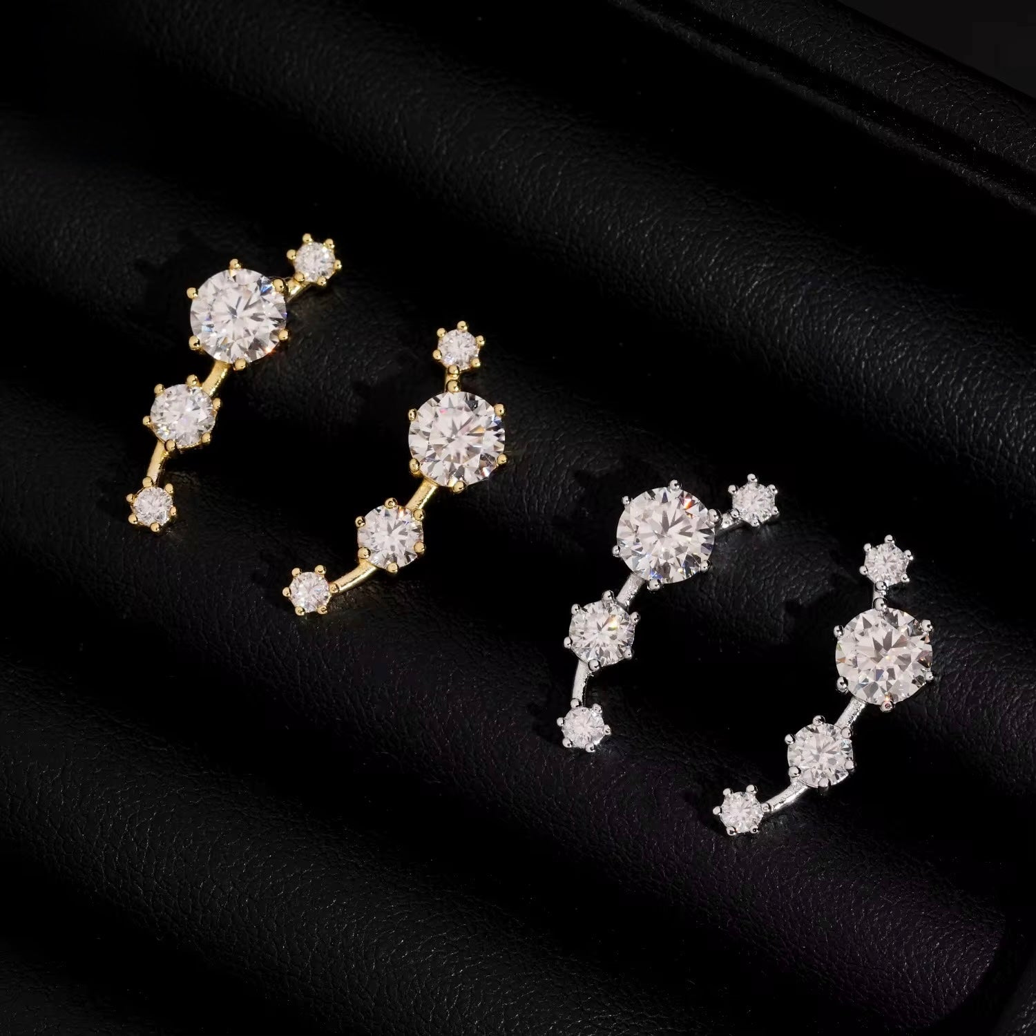 Drop Earrings 2 Screw Back Moissanite Silver S925 + Rhodium