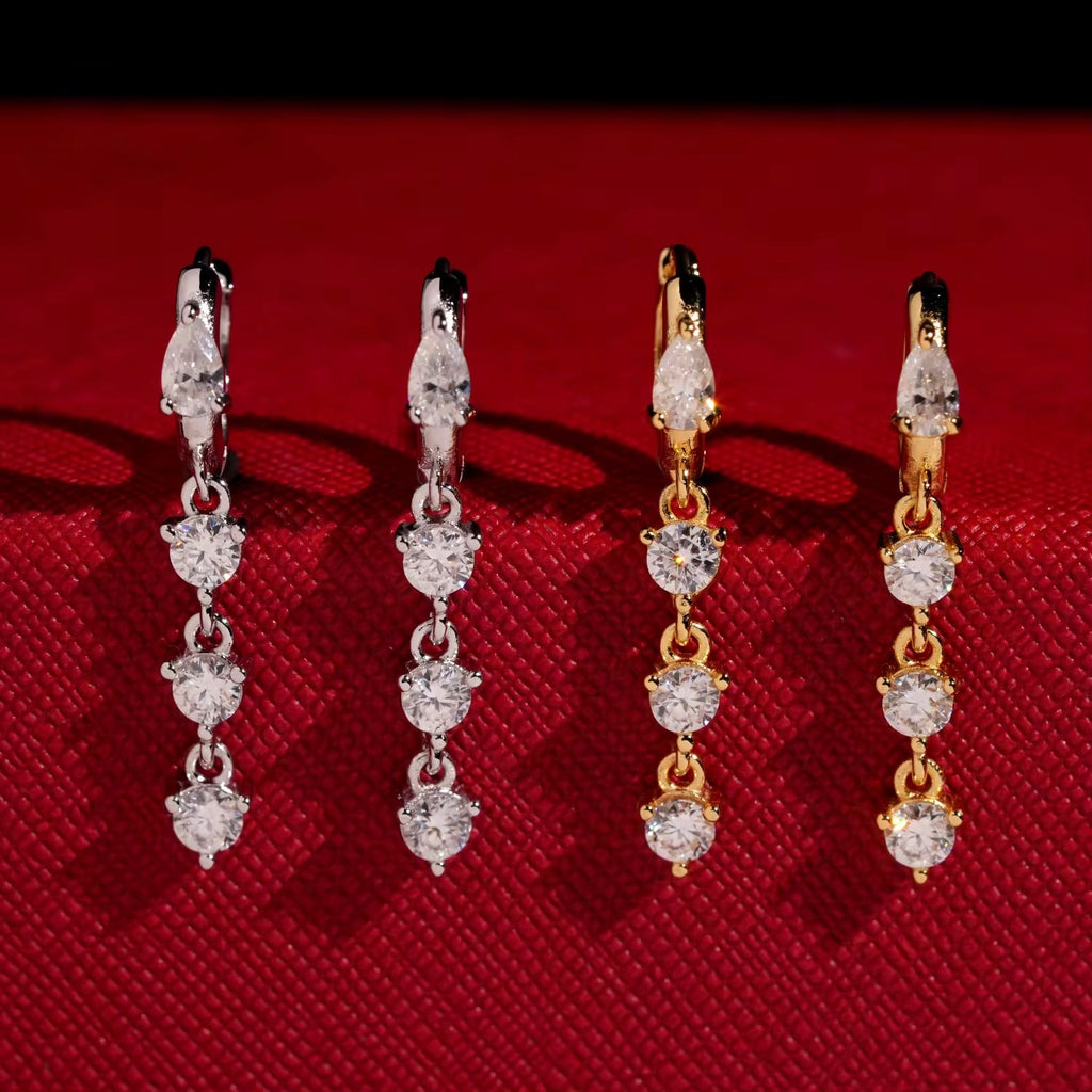 Drop Earrings Screw Back Moissanite Silver S925 + Rhodium