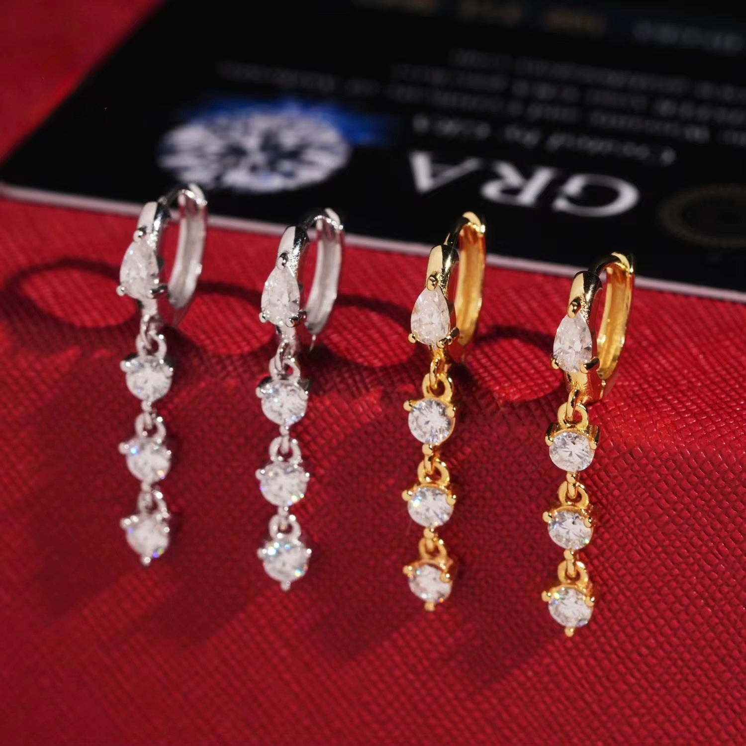 Drop Earrings Screw Back Moissanite Silver S925 + Rhodium