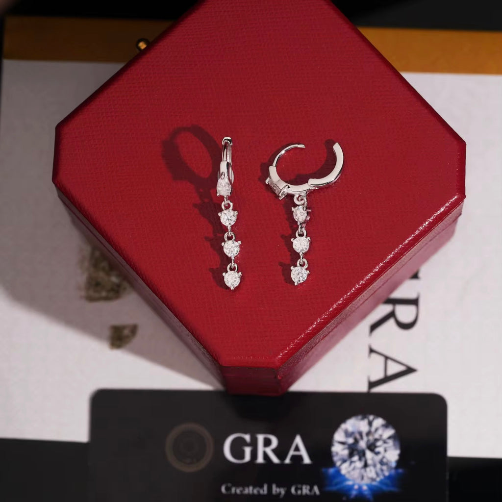 Drop Earrings Screw Back Moissanite Silver S925 + Rhodium