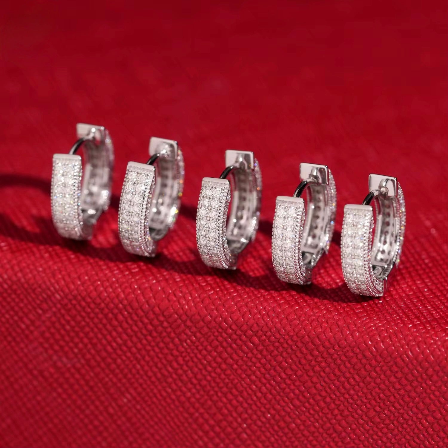 Hoops Earrings Screw Back Moissanite Silver S925 + Rhodium