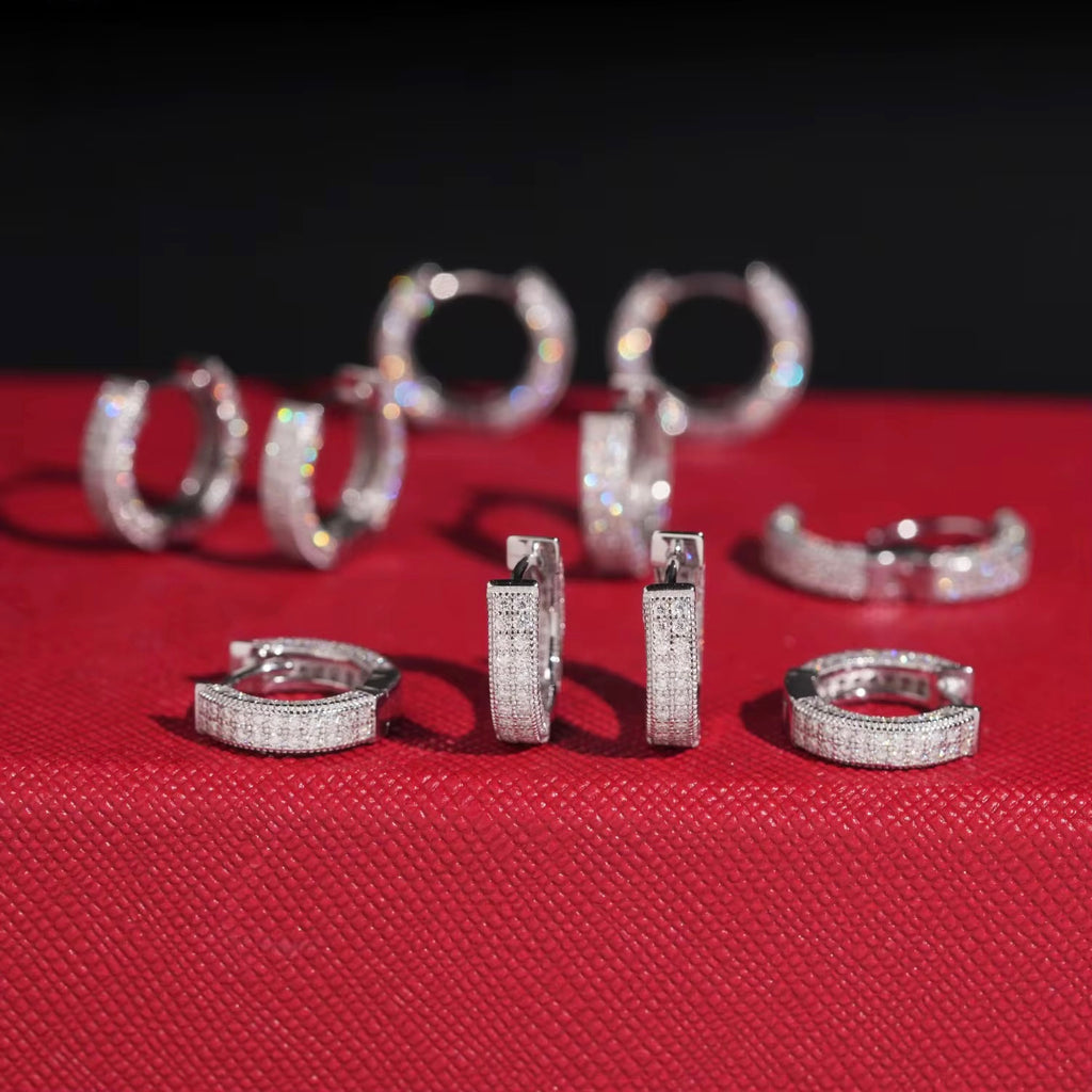 Hoops Earrings Screw Back Moissanite Silver S925 + Rhodium