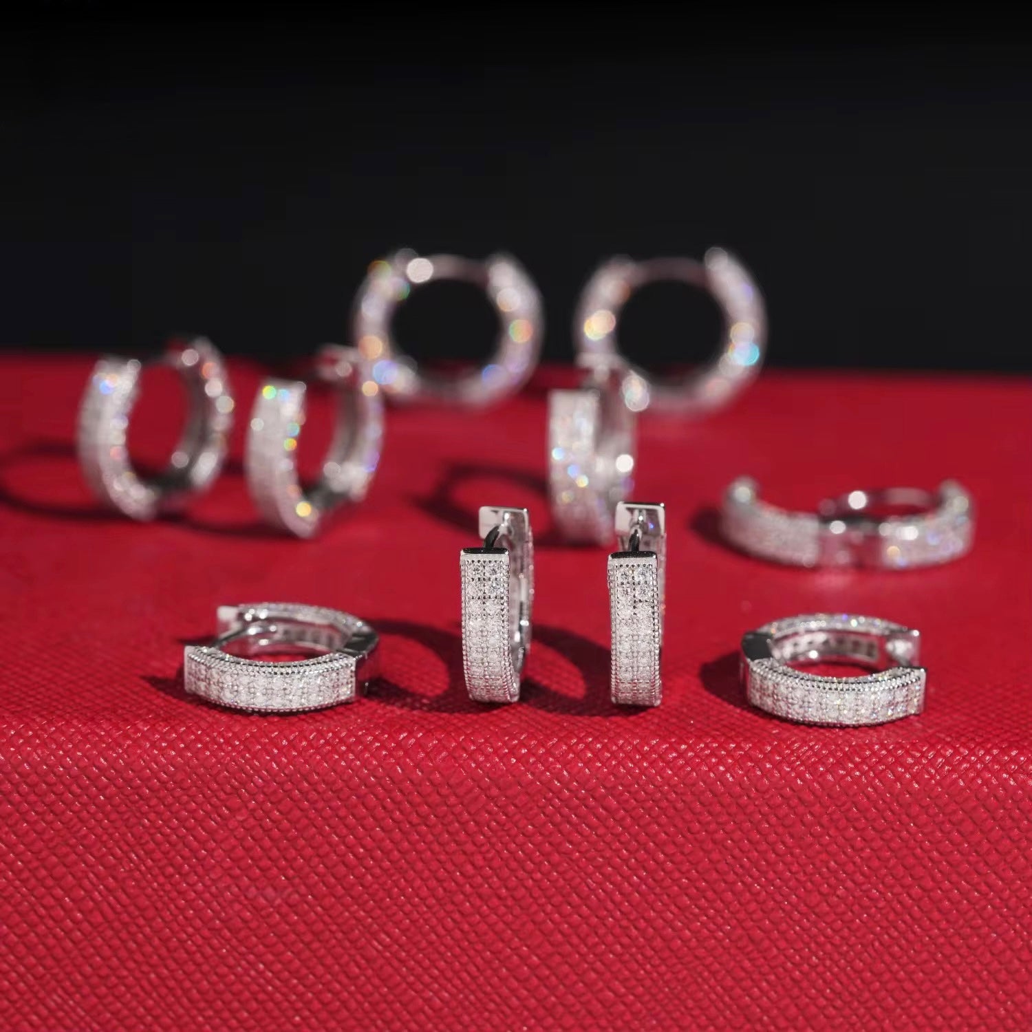 Hoops Earrings Screw Back Moissanite Silver S925 + Rhodium