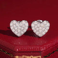 Hearts Earrings Screw Back Moissanite Silver S925 + Rhodium