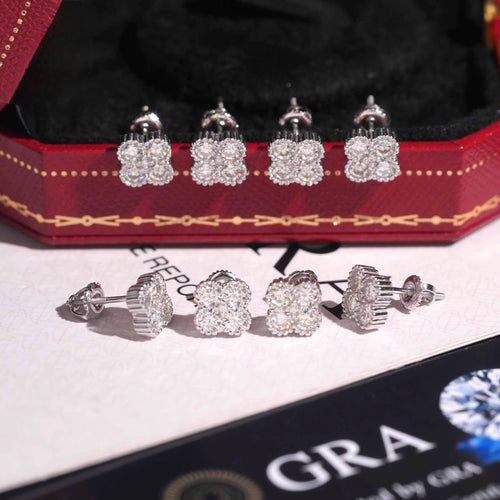 Clover Earrings Screw Back — Moissanite, 925 Silver