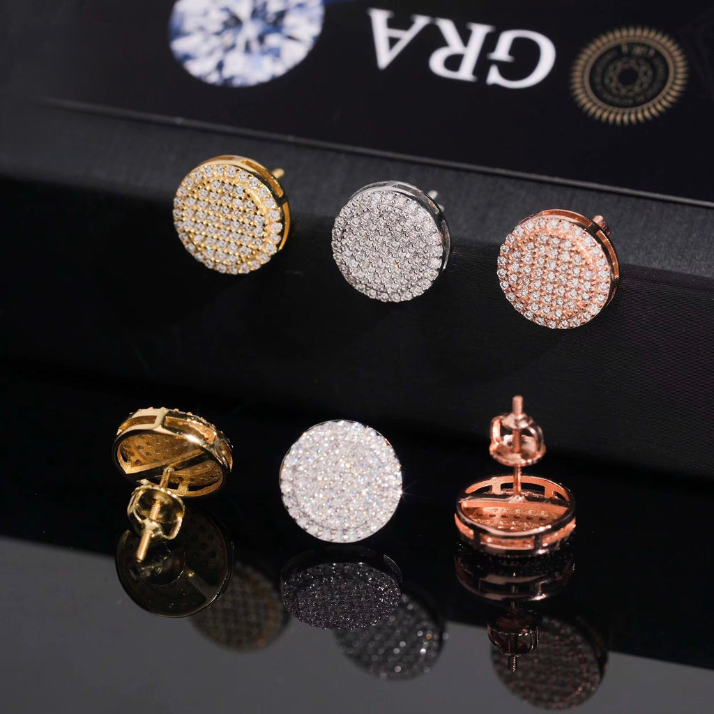 Round Earrings Screw Back Moissanite Silver S925 + Rhodium