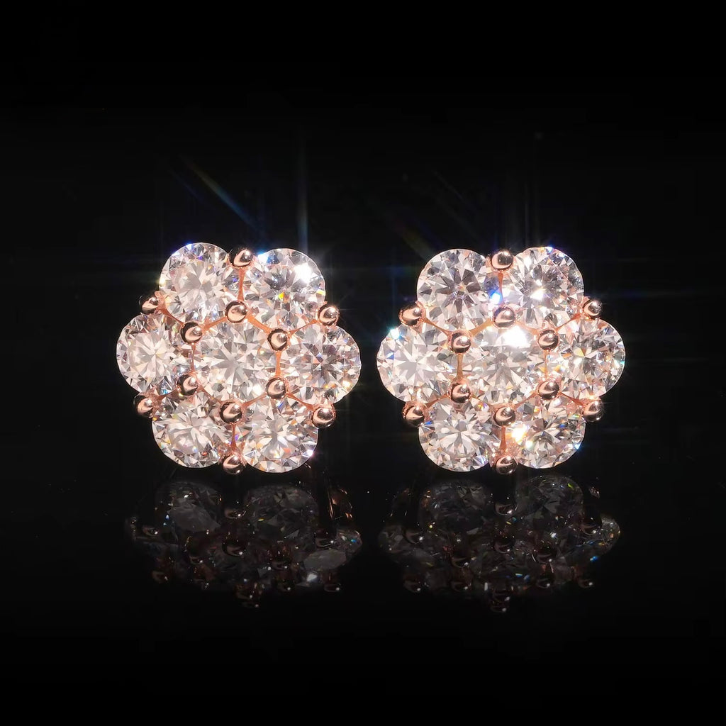 Flower Earring Screw Back Moissanite Silver S925 + Rhodium