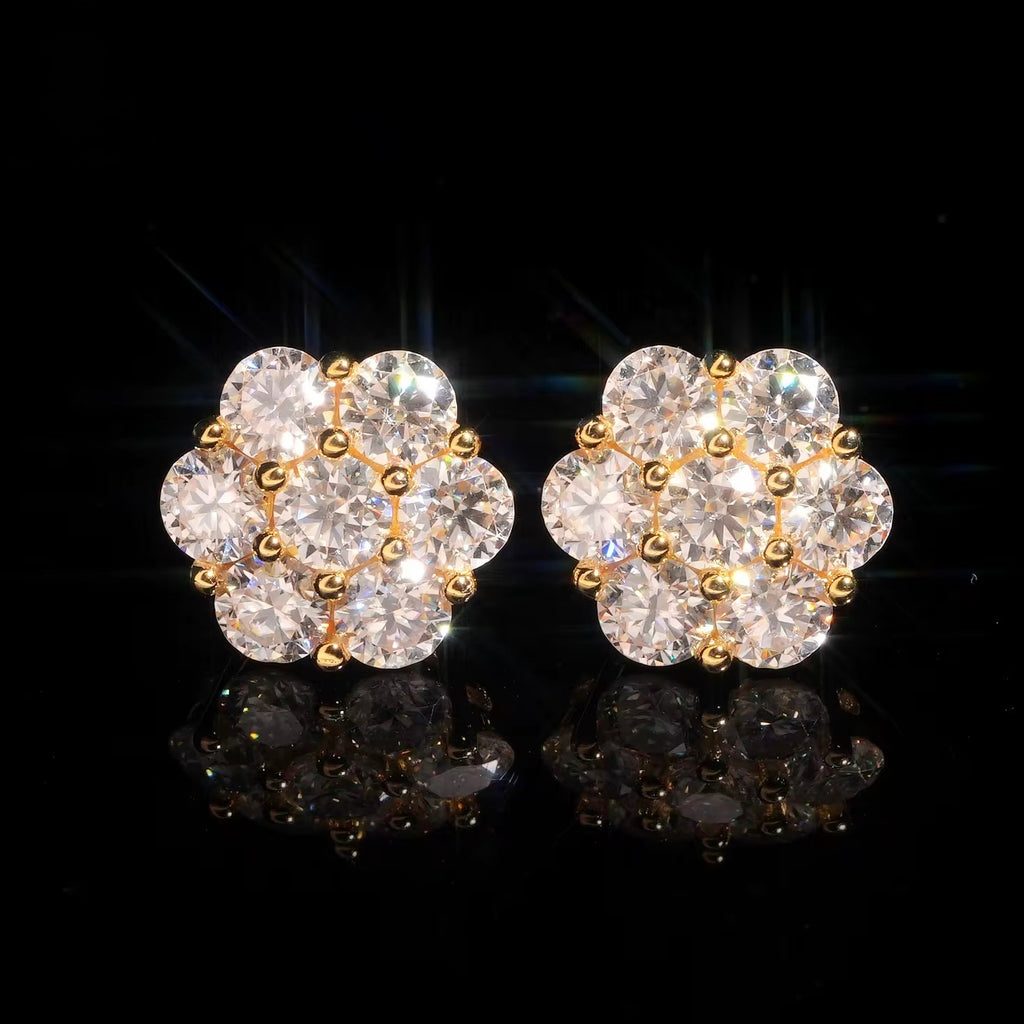 Flower Earring Screw Back Moissanite Silver S925 + Rhodium