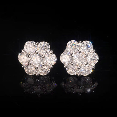 Flower Earring Screw Back, Moissanite, 925 Silver | FAZE Jewelry