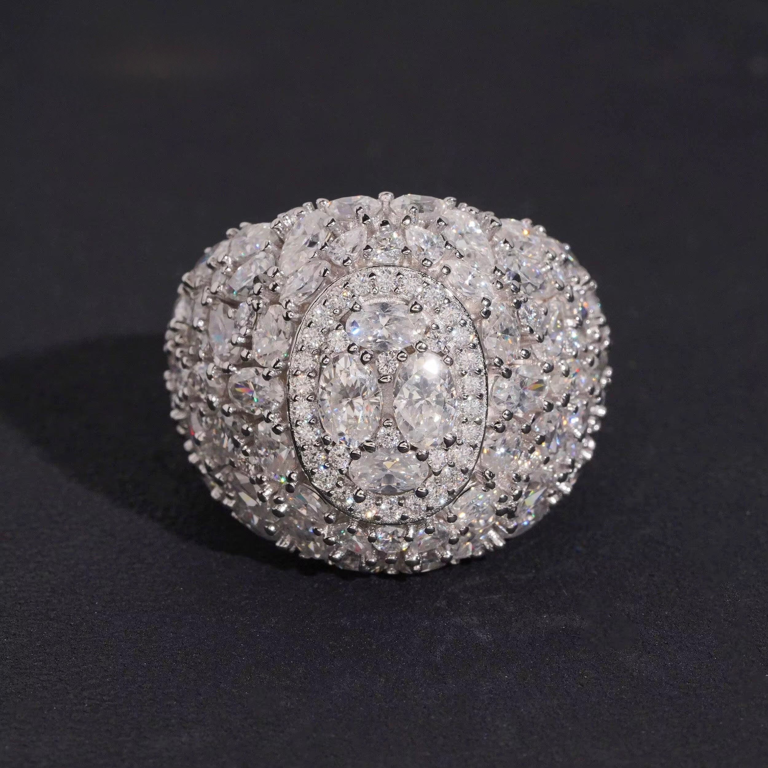 Cluster Ring Moissanite Silver S925 + Rhodium
